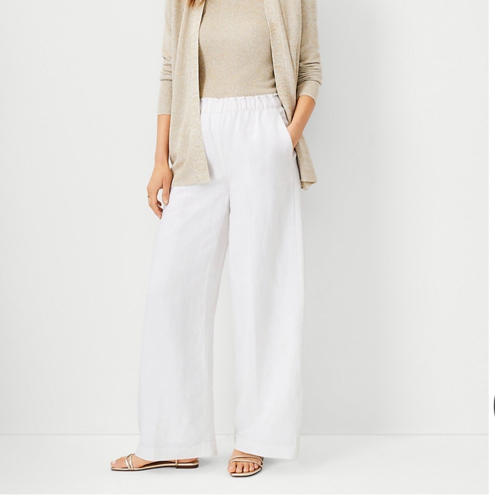 New Ann Taylor White Linen Wide Leg Pants